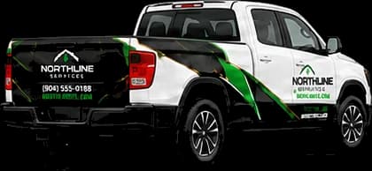 Pickup with a medium wrap, angled view showing side and rear