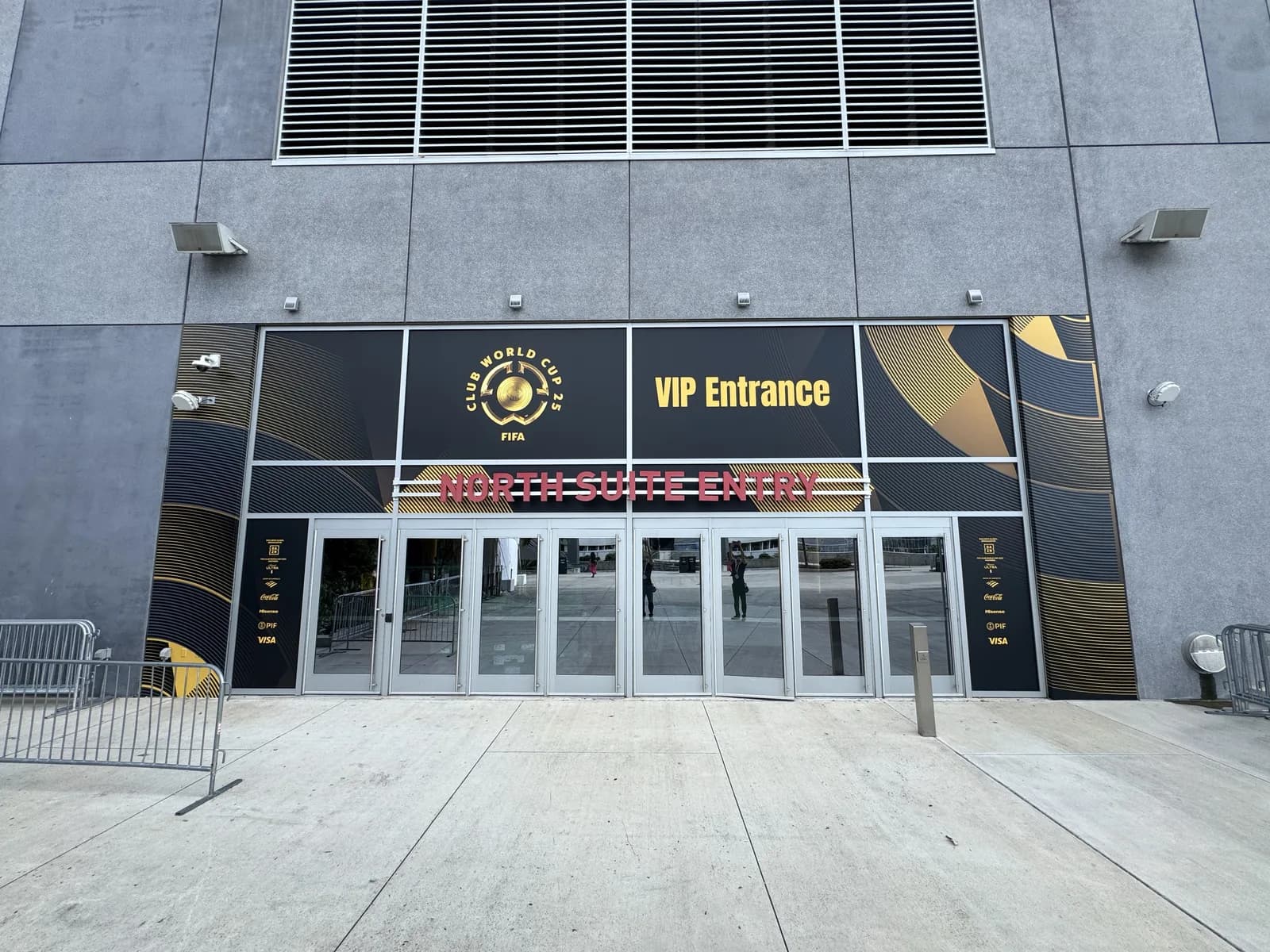 Exterior wall graphics marking a VIP entrance