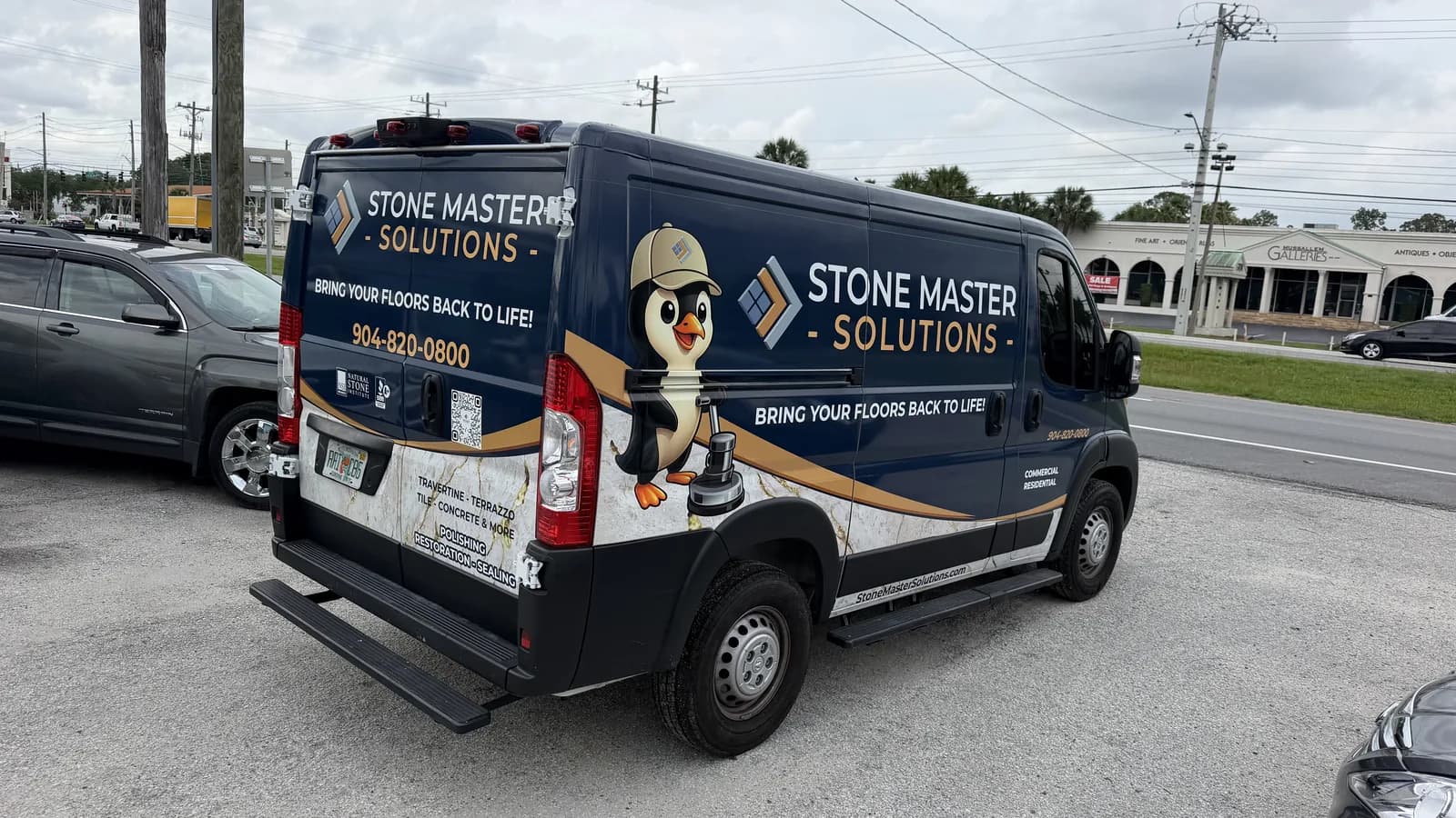 Cargo van wrapped for a stone and remodeling company